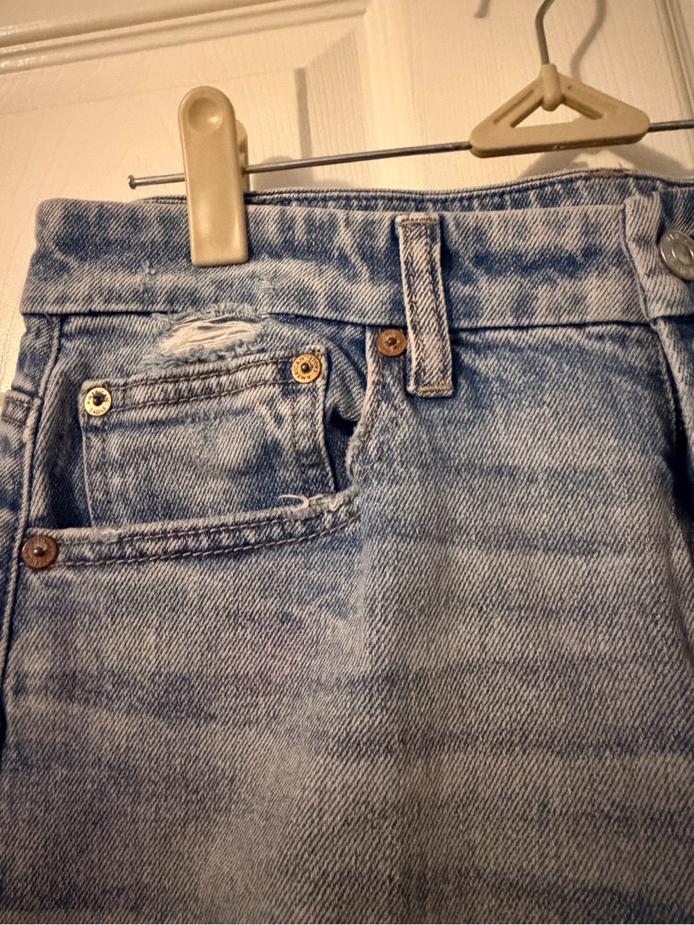 American Eagle Outfitters Light Blue Distressed Wide-Leg Jeans - Picture 5 of 9